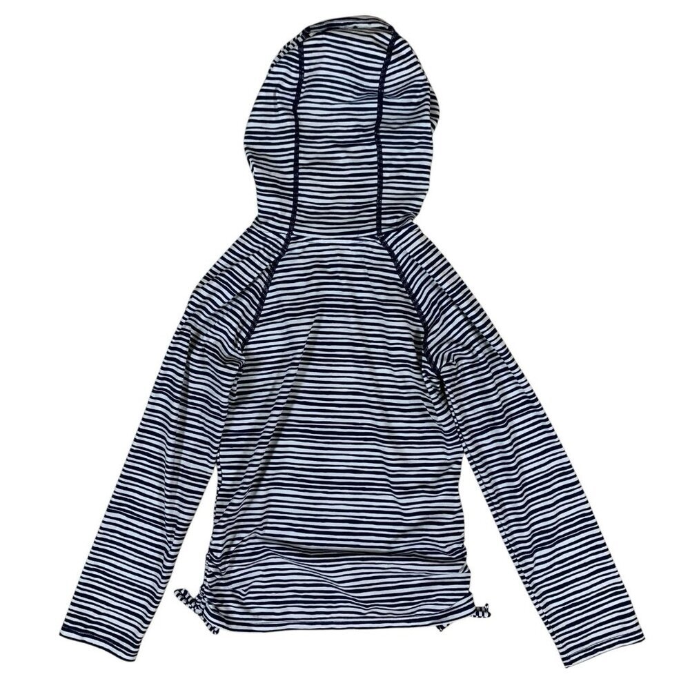 Garnet Hill Kids Striped Hoodie Rash Guard 8 Navy White Long Sleeve Swim - Picture 3 of 6